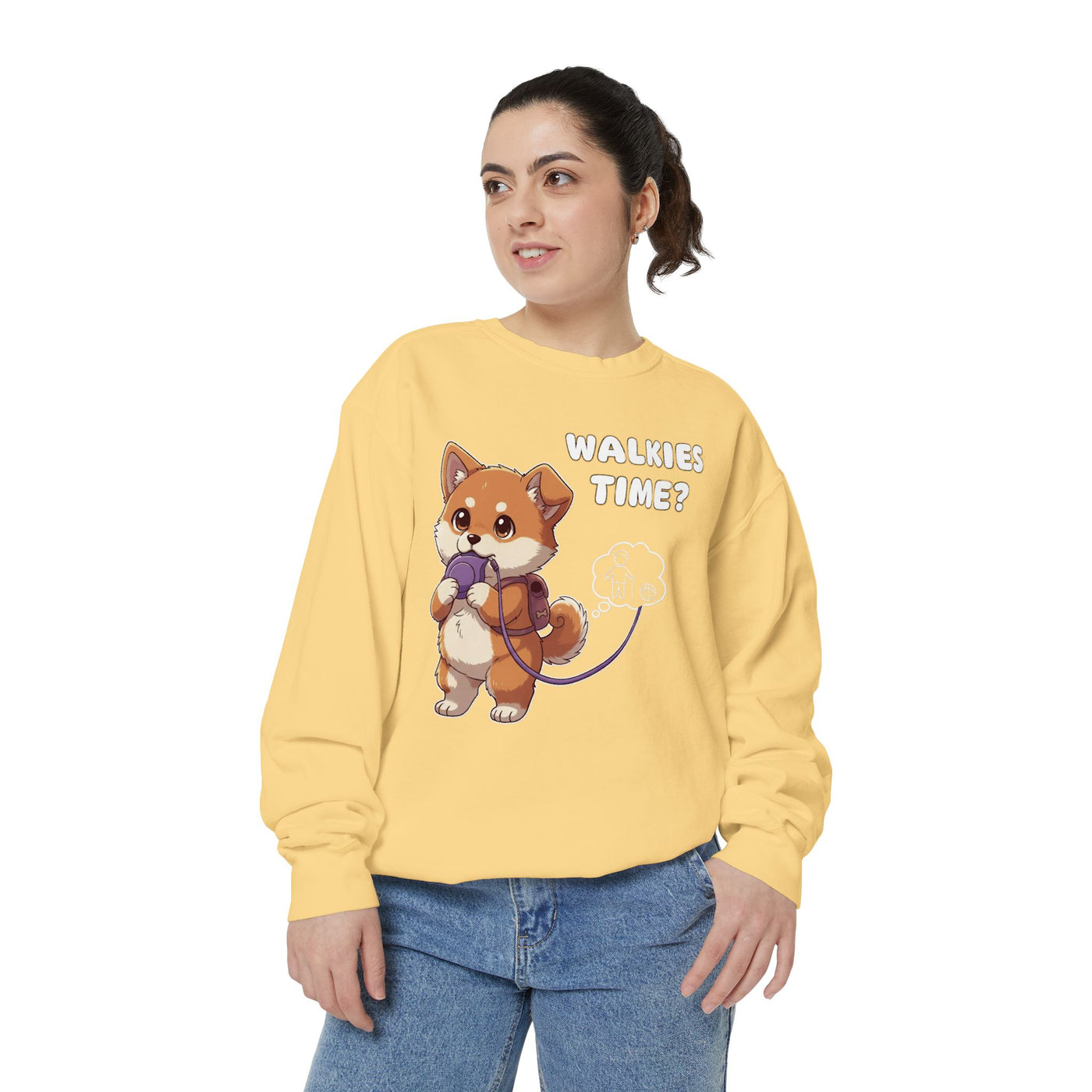 Cute Dog Walk Time style 3 Cozy Graphic Unisex Crewneck Sweatshirt