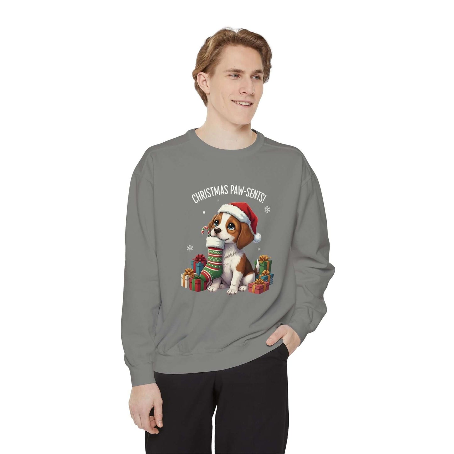 Puppy wait for Christmas presents Unisex Crewneck Sweatshirt style 3