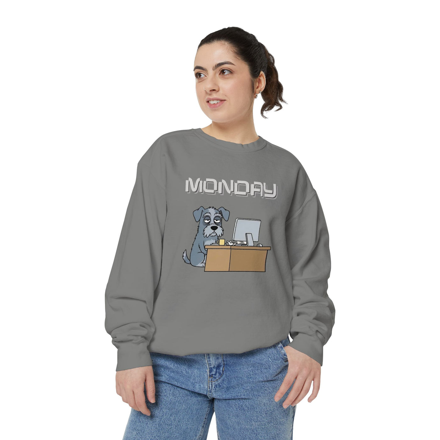 Monday Face Dog Stares Blankly Unisex Crewneck Sweatshirt style 2