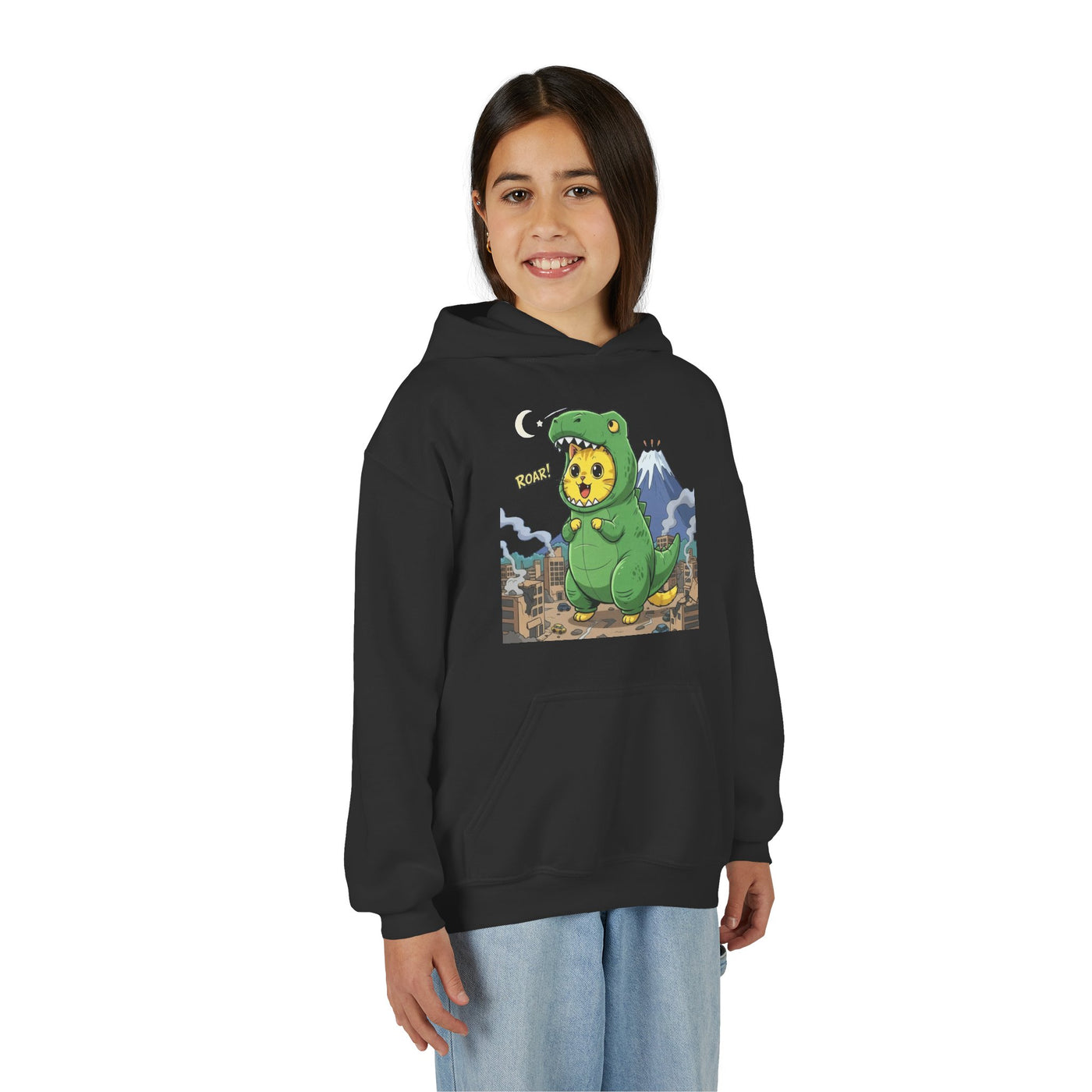 Cat cosplay Godzilla style 1 Unisex Kids Hoodie - Fun & Cozy Heavy Blend Sweatshirt with Cute Design