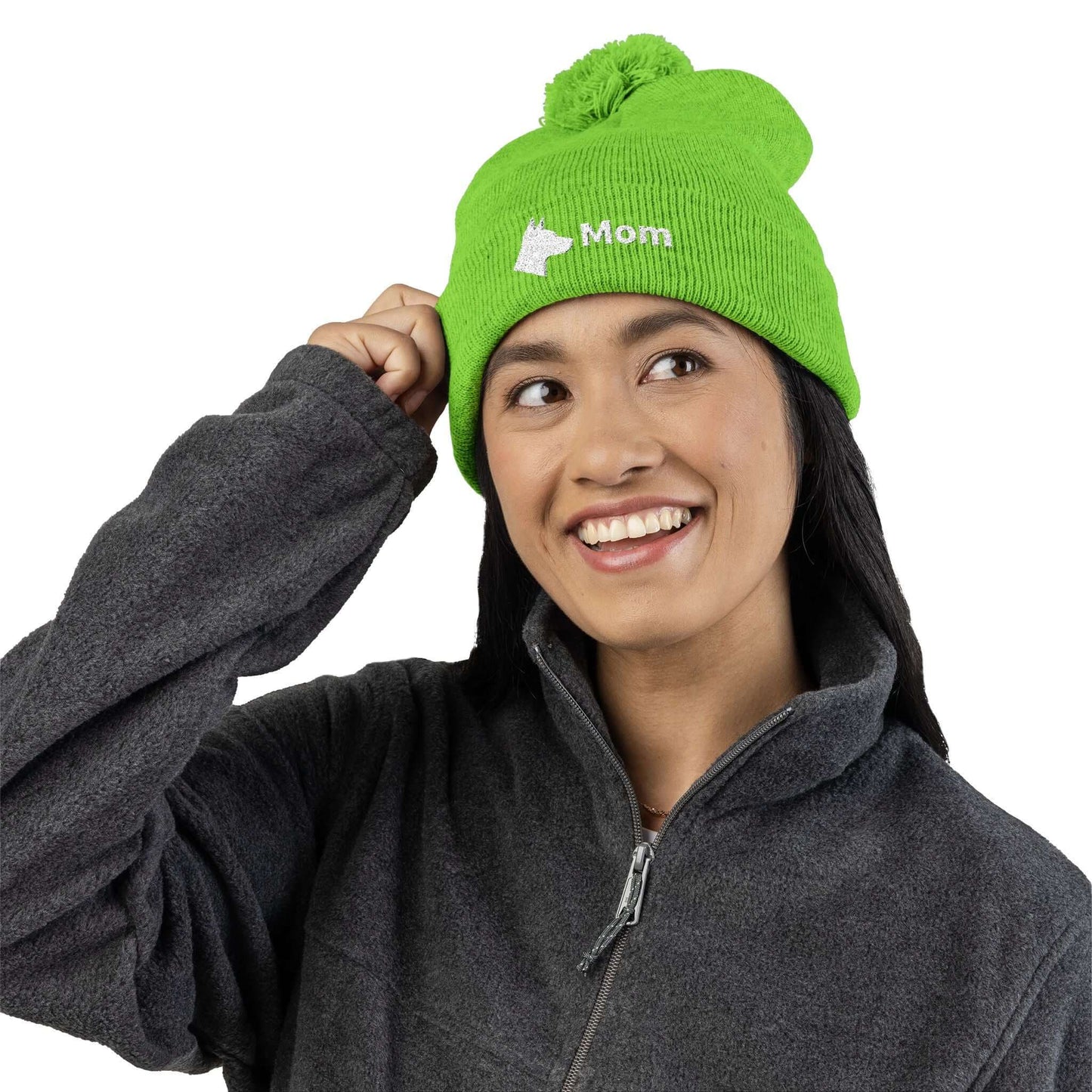 Embroidered Dog Mom Pom-Pom Knit Cap