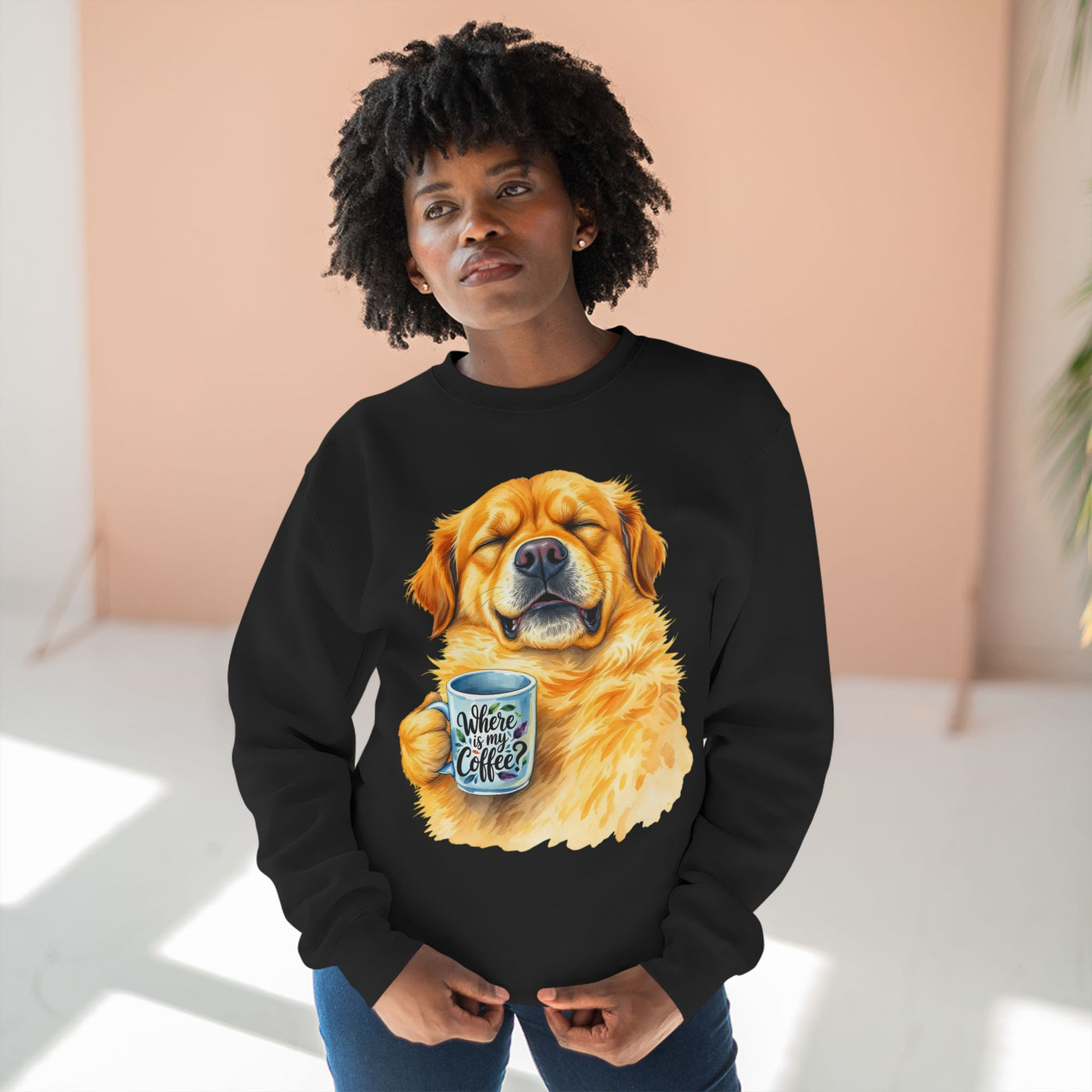 "Where is my coffee?" Dog Watercolor style 1 Unisex Crewneck Sweatshirt