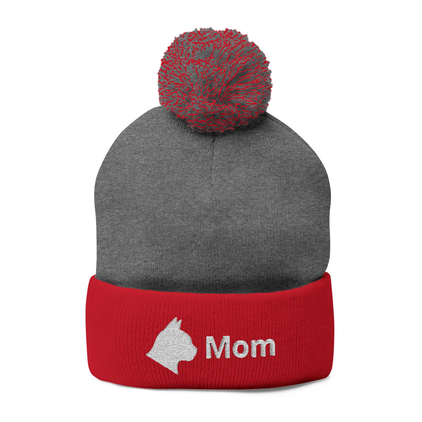 Embroidered Cat Mom Pom-Pom Knit Cap