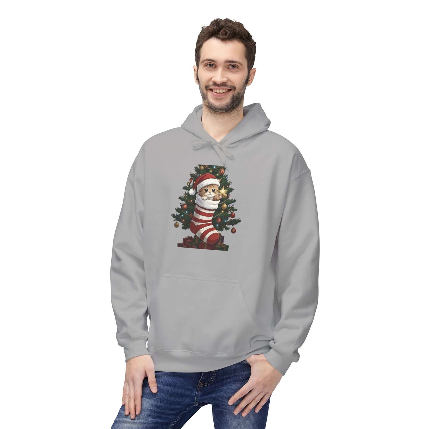 Kitten hiding in Christmas stocking Unisex Fleece Hoodie style 3