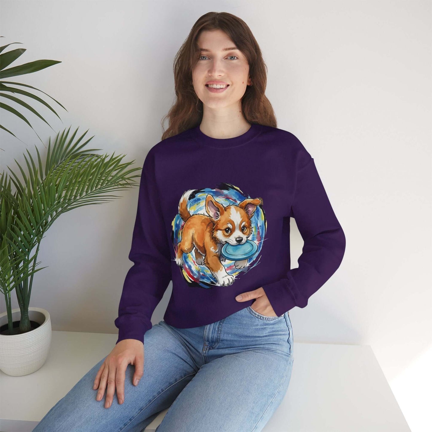 Watercolor Dog painting Unisex Crewneck Sweatshirt style 4