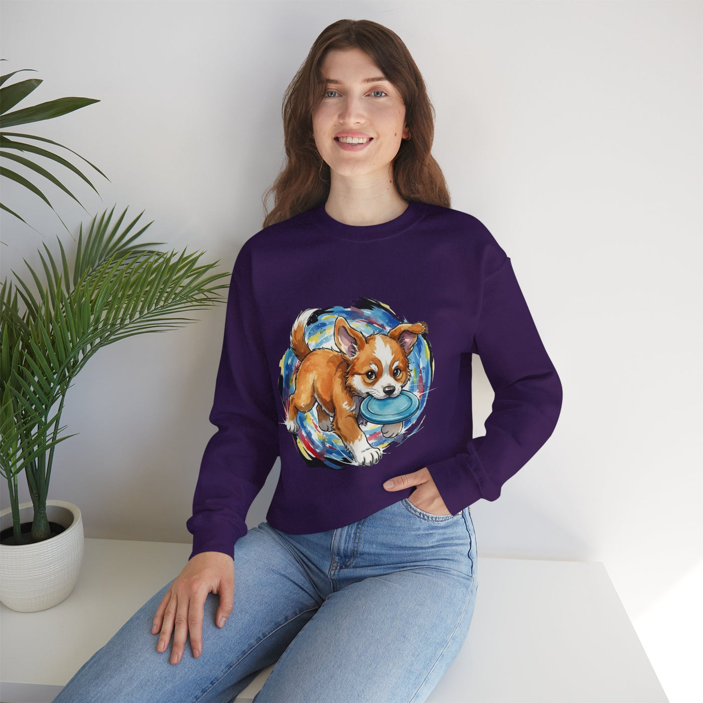 Watercolor painting style 7 Men & Women Cute Cat Pile Crewneck Sweatshirt