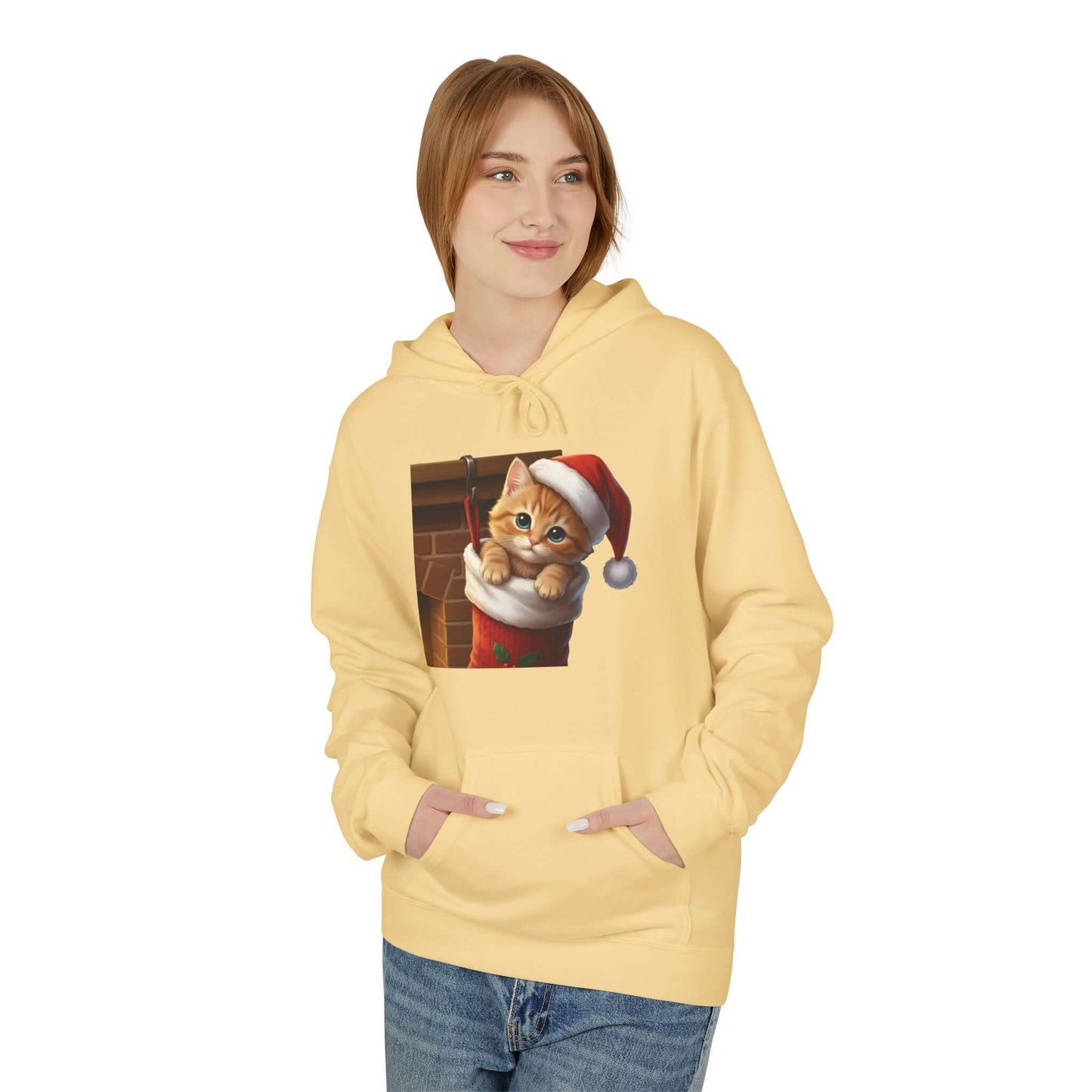 Kitten hiding in Christmas stocking Unisex Fleece Hoodie style 4