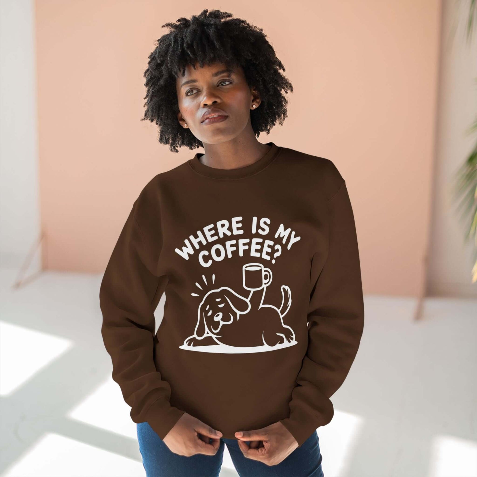 Where is my coffee - Dog Outline Unisex Crewneck Sweatshirt featuring a playful dog design.