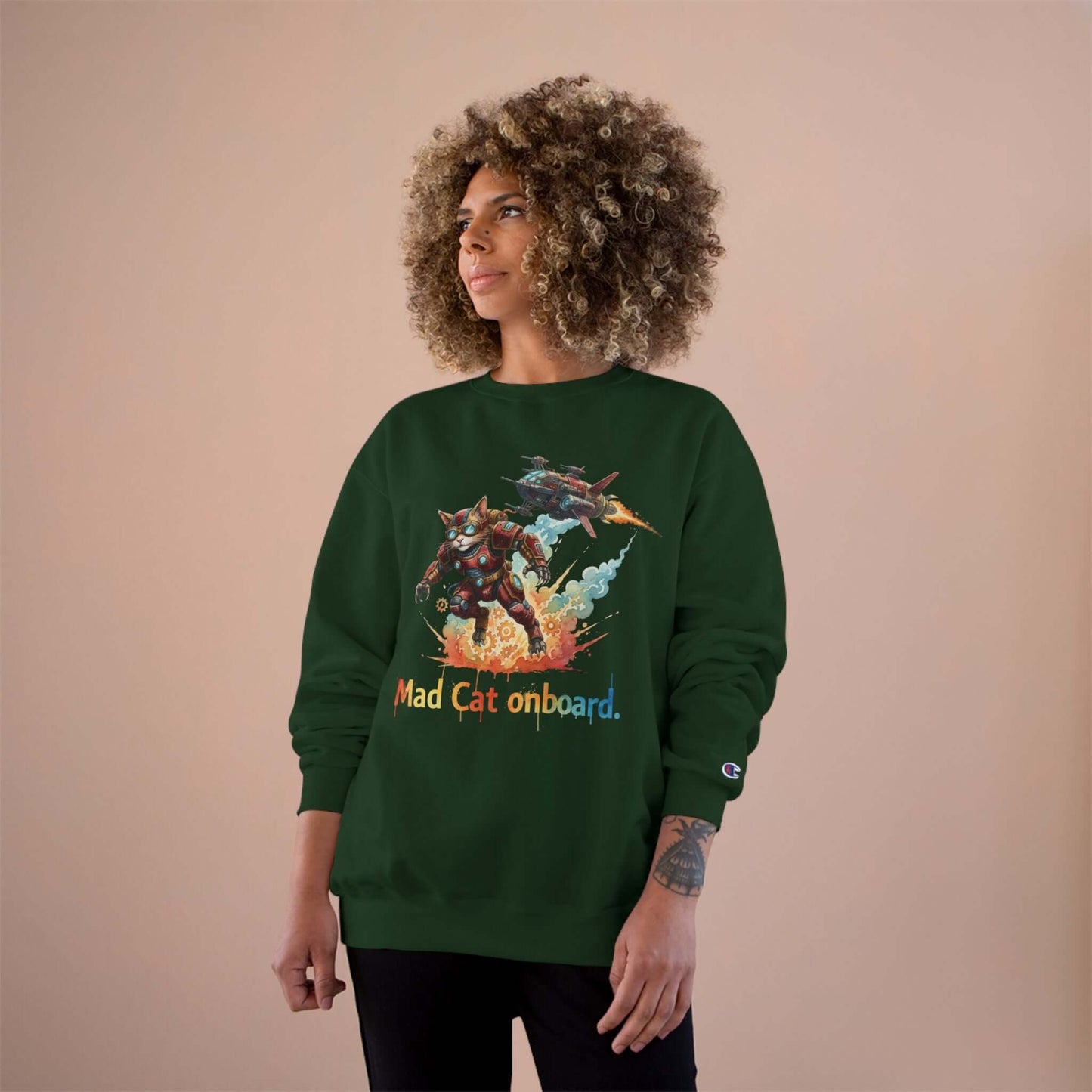Mad Cat Onboard Graphic Champion Crewneck Sweatshirt style 2