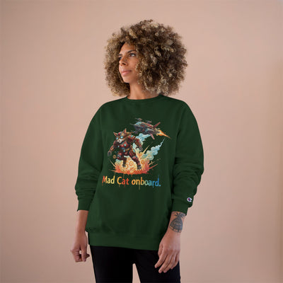 Mad Cat Onboard Graphic style 2 Champion Crewneck Sweatshirt for Gamers & Sci‑Fi Fans