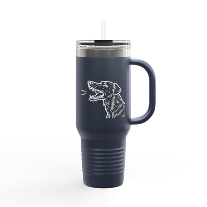 Barking Dog Travel Mug, Insulated Coffee Cup, Dog Lover Gift, For Outdoor Adventures, 40oz Red Drinkware