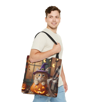 Adorable Halloween Cat Tote Bag, Cute Pet Lover Gift, Trick or Treat Bag, Fall Accessory, Spooky Cat Design