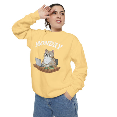 Monday Face Cat Stares Blankly Unisex Crewneck Sweatshirt style 4