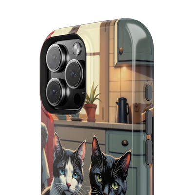 Cute Cats Magnetic Phone Case comic style 2, Cat Lover Gift, Impact-Resistant iPhone Case, Funny Pet Accessory, Unique Animal Design