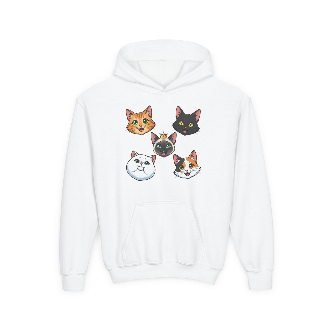 Cute Cat Heads Unisex Youth Hoodie, Fun Pet Lover Sweater, Kids Gift, Animal Lover Apparel, Perfect for Birthdays & Holidays