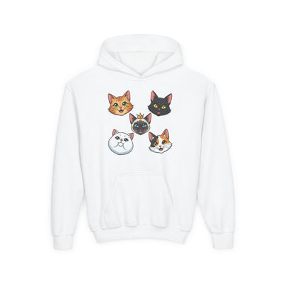 Cute Cat Heads Unisex Youth Hoodie, Fun Pet Lover Sweater, Kids Gift, Animal Lover Apparel, Perfect for Birthdays & Holidays