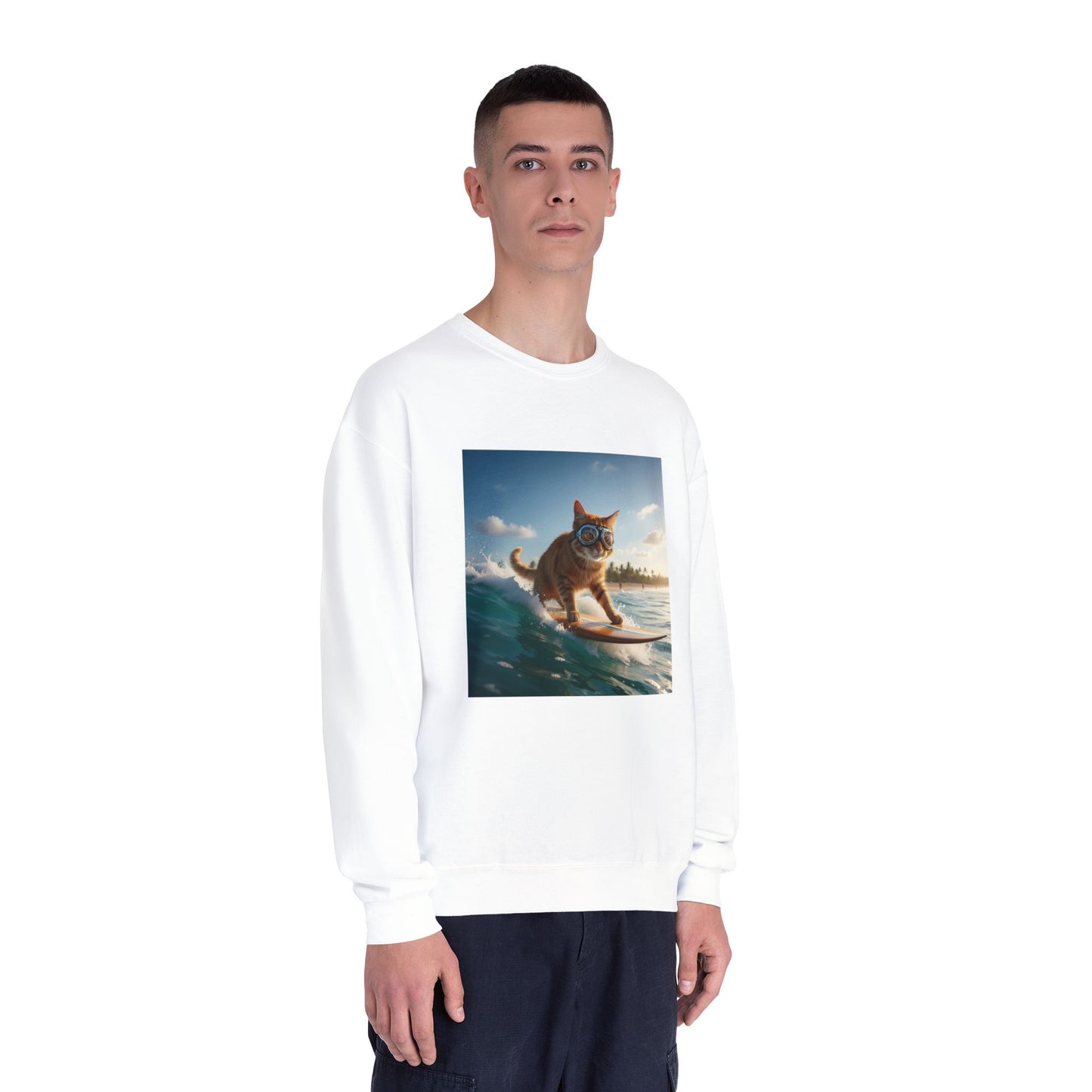 Surfing Cat Unisex NuBlend Crewneck Sweatshirt style 1