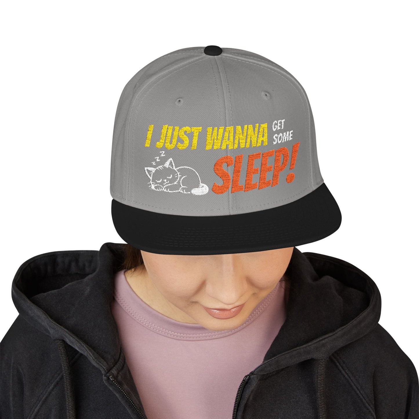 I just wanna get some sleep Embroidered Cute Cat Snapback Hat