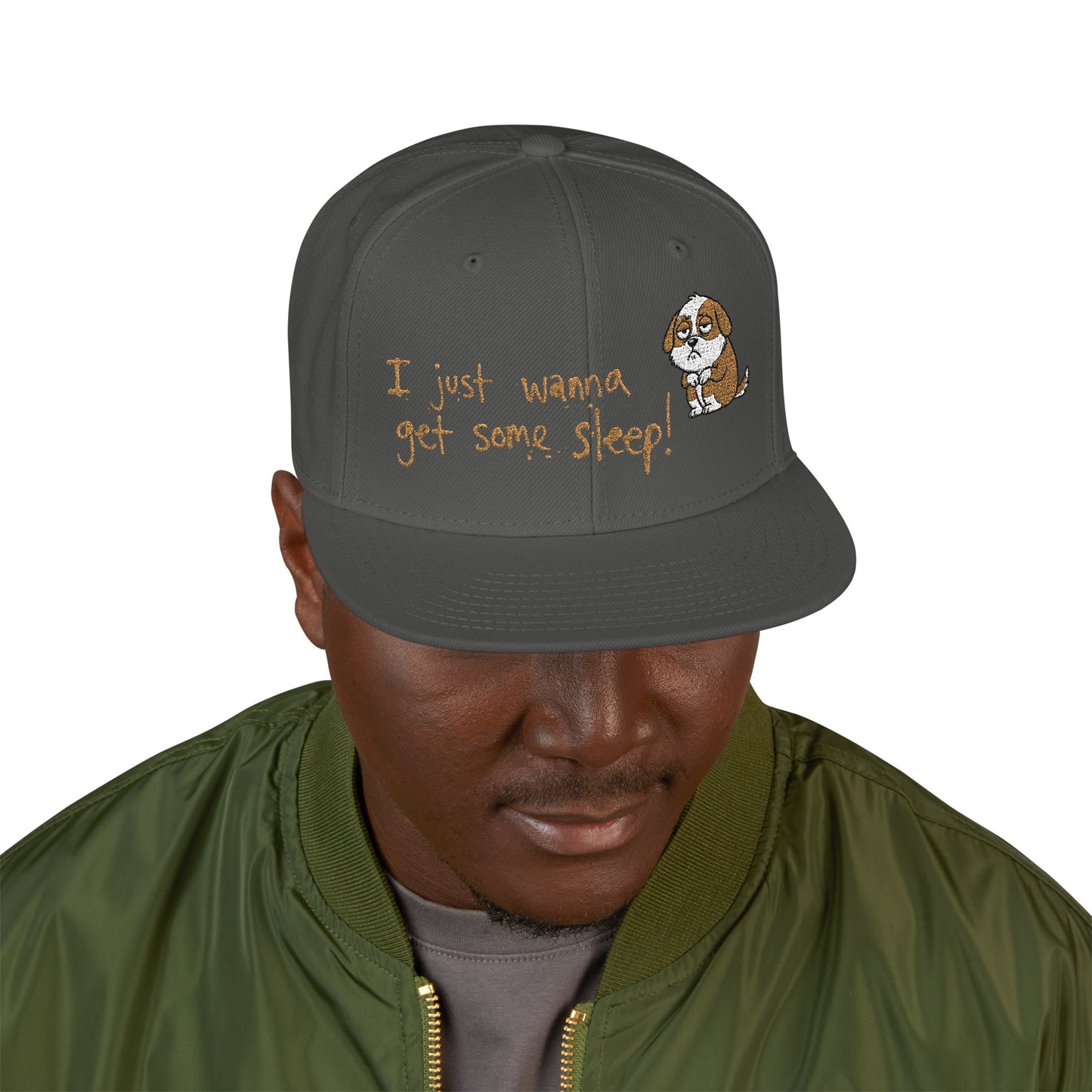 I just wanna get some sleep Embroidered Cute Puppy Snapback Hat