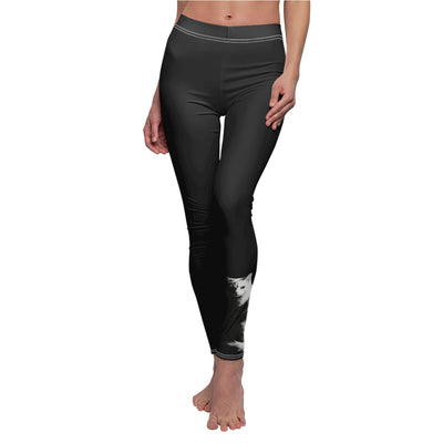 Black Stylish Cat-Themed Women's Leggings, Cat Print Workout Leggings, Gift for Cat Lovers, Cute Casual Leggings, Cozy Loungewear