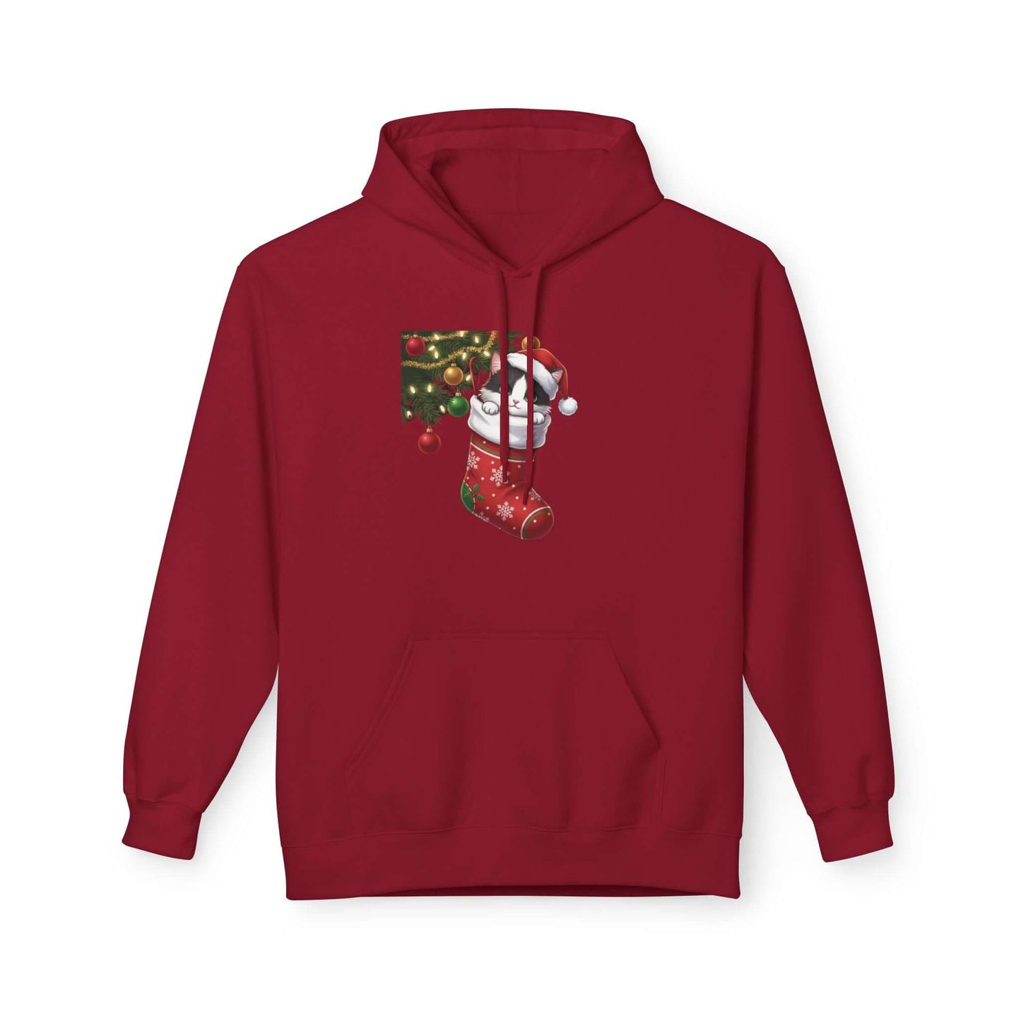 Kitten hiding in Christmas stocking Unisex Fleece Hoodie style 1