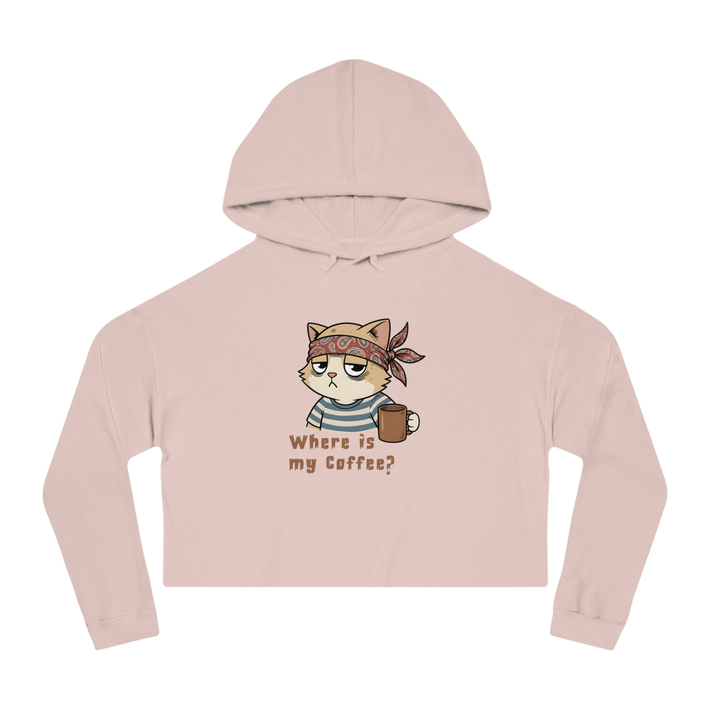 "Where is my coffee?" Cat Graphic Women Cropped Hoodie