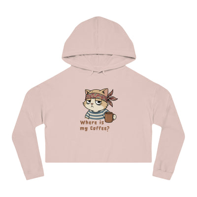 "Where is my coffee?" Cat Graphic Women Cropped Hoodie