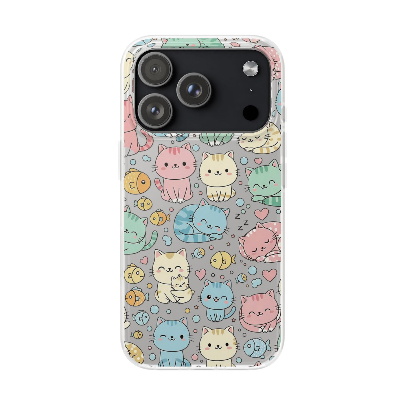 Kawaii Colorful Cat Pattern iPhone 15 / 16 / 17 series Flexi Case