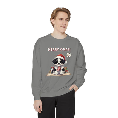 Cute Puppy waiting for Christmas presents style 7 Cozy Graphic Unisex Crewneck Sweatshirt