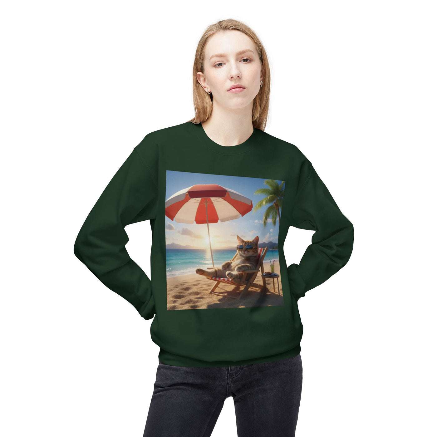 Beach Vibes Cat Crewneck Sweatshirt