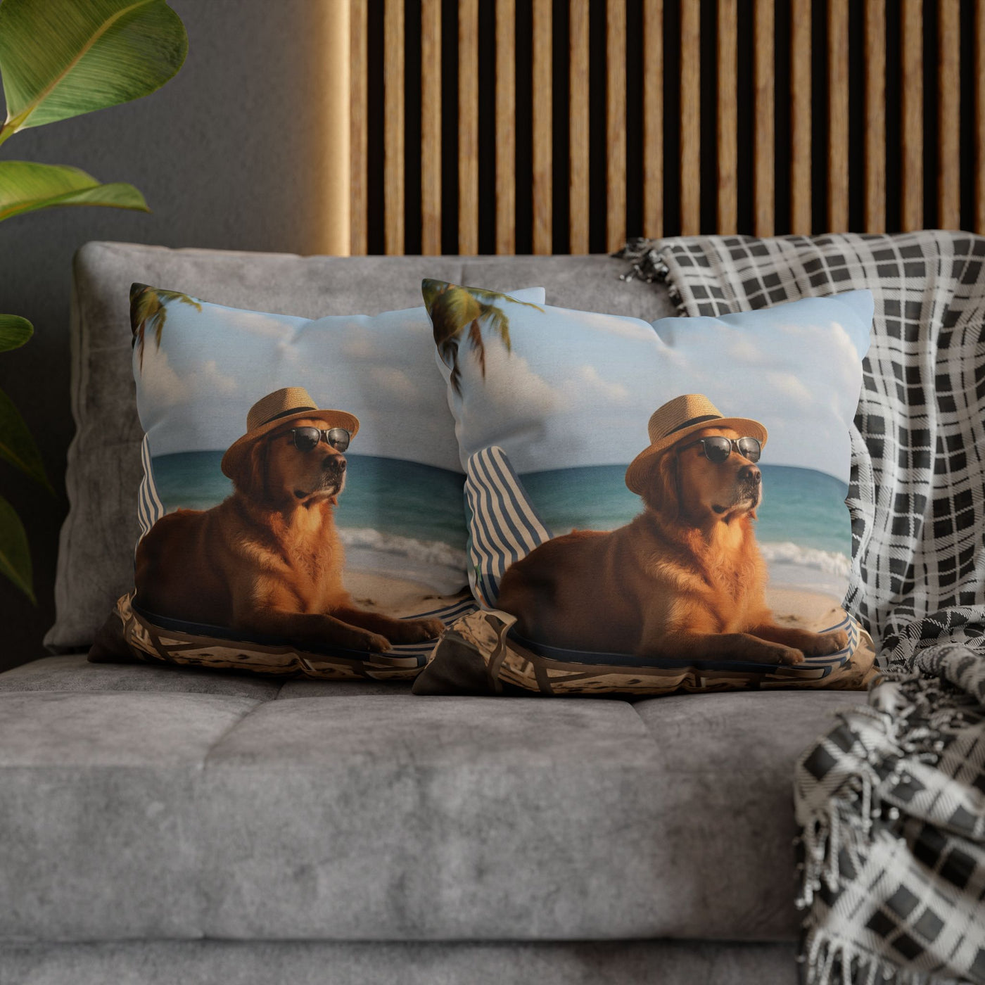 Relaxing Dog Beach Pillowcase - Cozy Spun Polyester Decorative Pillowcase for Dog Lovers
