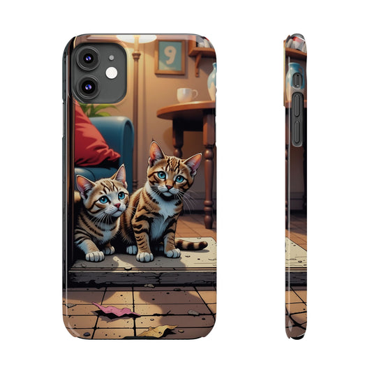 Cute Cats Slim Phone Case comic style 1, Cat Lover Gift, Impact-Resistant iPhone Case, Funny Pet Accessory, Unique Animal Design