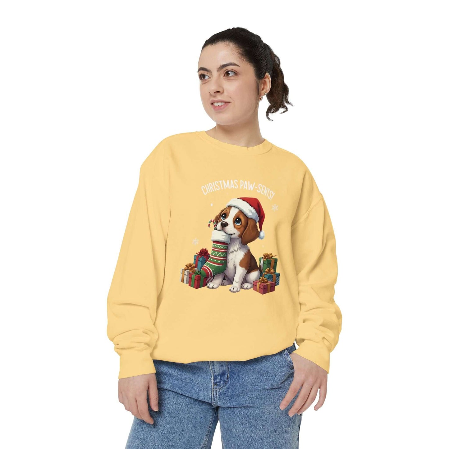 Puppy wait for Christmas presents Unisex Crewneck Sweatshirt style 3