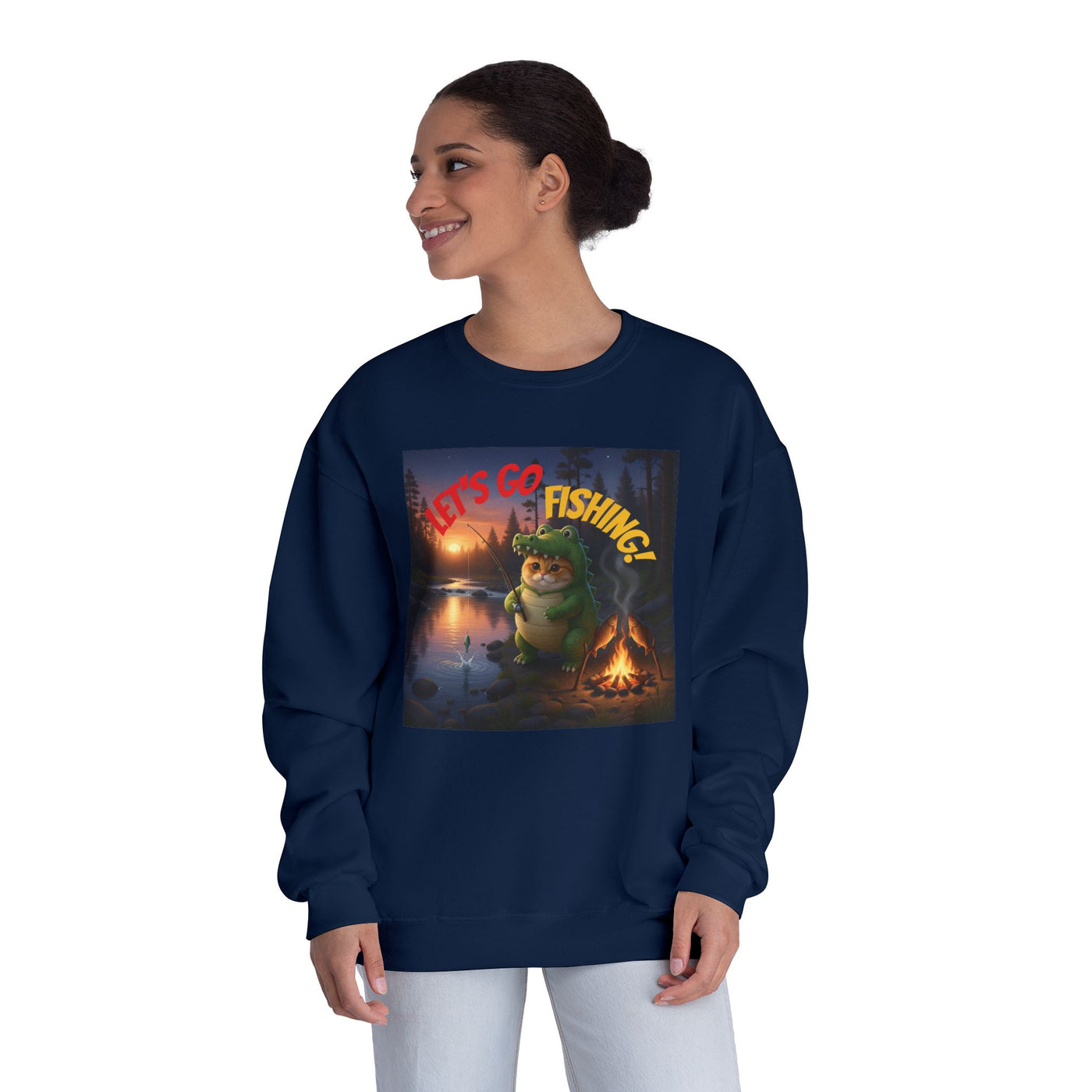 Crocodile Cat Fishing style 2 Unisex NuBlend® Crewneck Sweatshirt