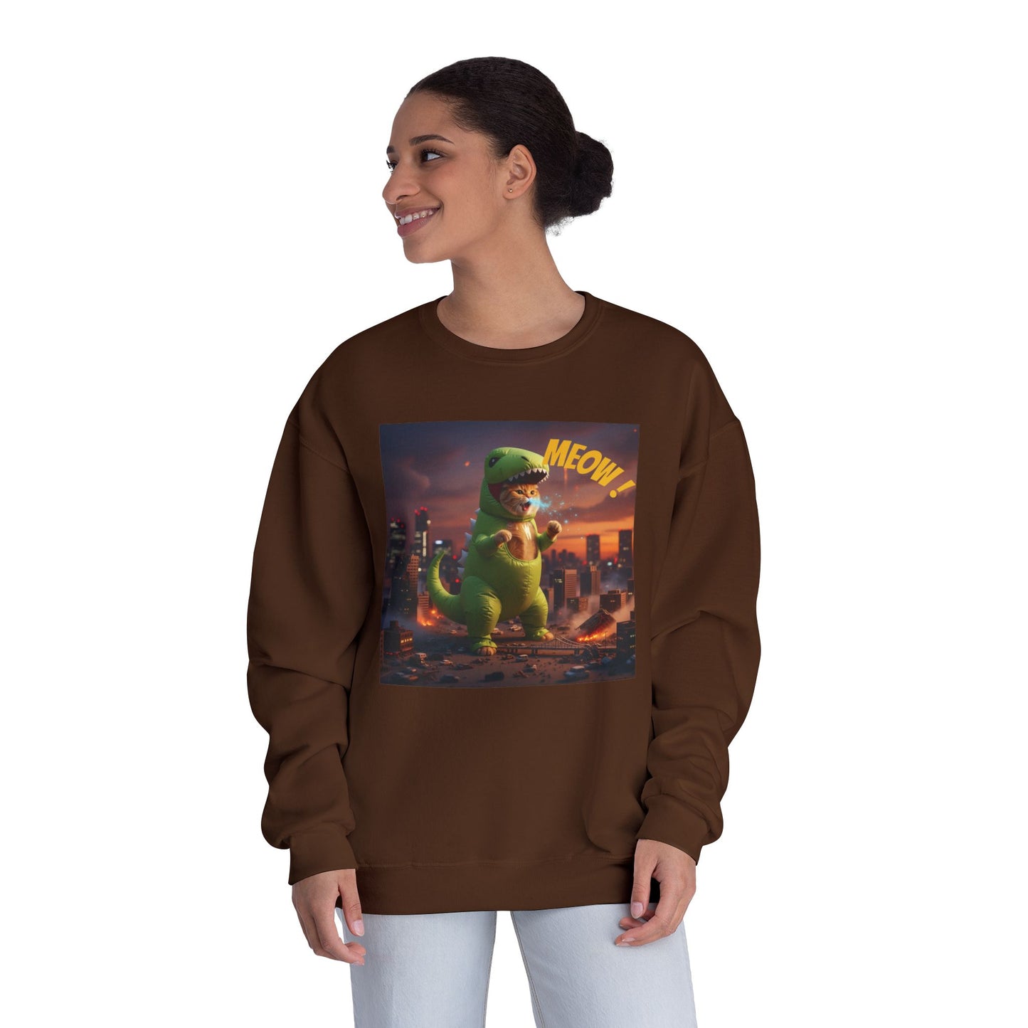 Tyrannosaurus Cat in city Unisex NuBlend Sweatshirt style 2