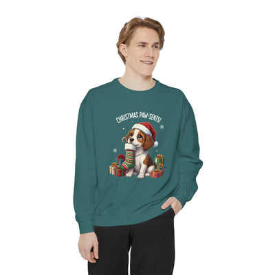 Cute Puppy waiting for Christmas presents style 3 Cozy Graphic Unisex Crewneck Sweatshirt