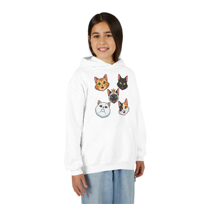 Fun Cat Heads Unisex Youth & Kids Heavy Blend Hoodie