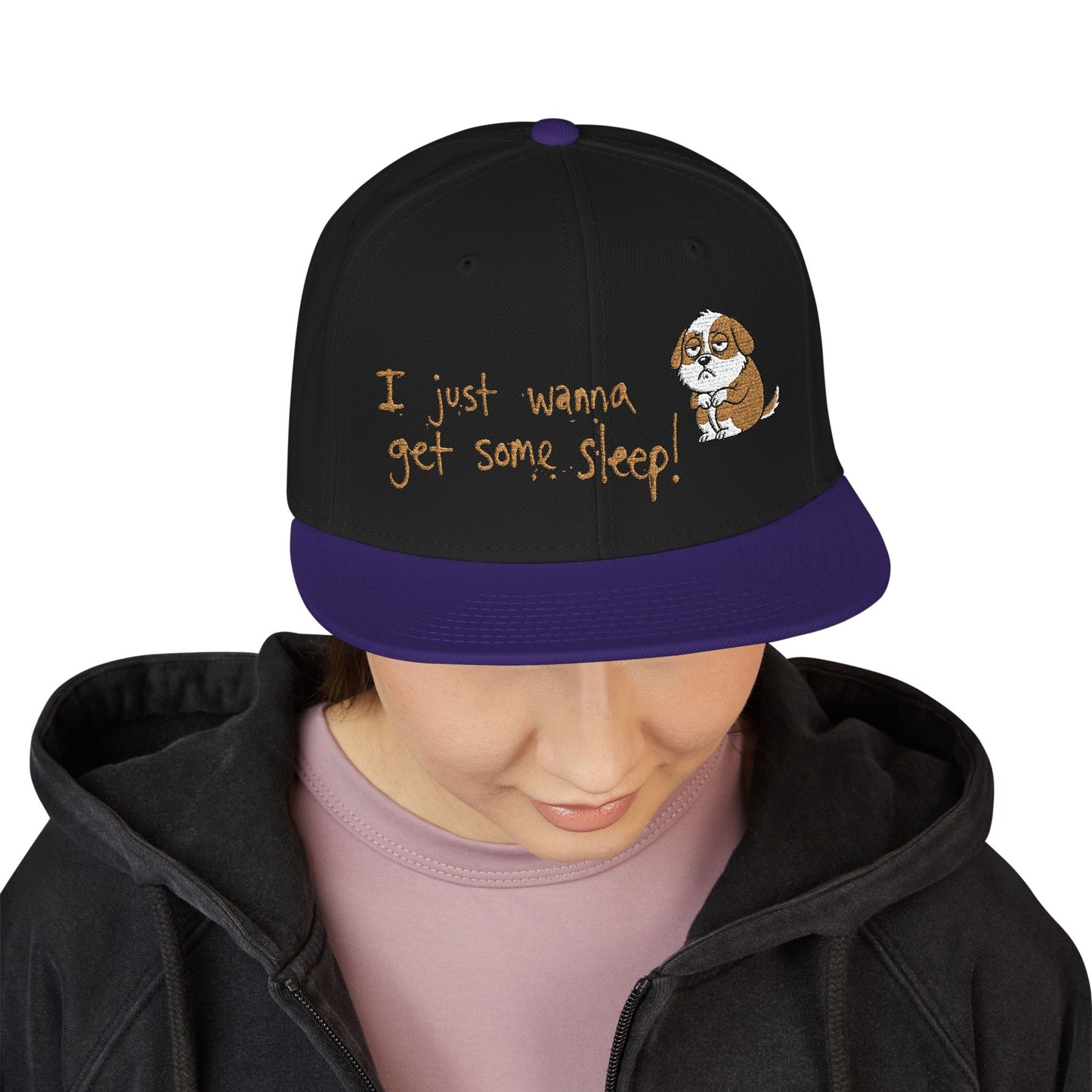 I just wanna get some sleep Embroidered Cute Puppy Snapback Hat