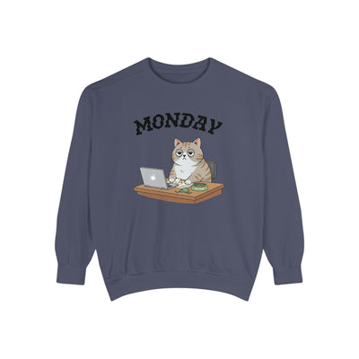 Monday Face Cat Stares Blankly Unisex Crewneck Sweatshirt style 4