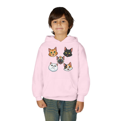 Cute Cat Heads Unisex Youth Hoodie, Fun Pet Lover Sweater, Kids Gift, Animal Lover Apparel, Perfect for Birthdays & Holidays