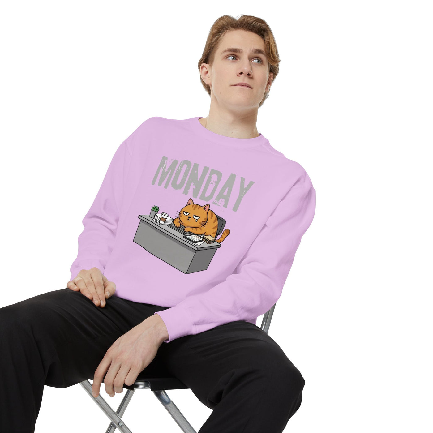 Monday Face Cat Stares Blankly Unisex Crewneck Sweatshirt style 6