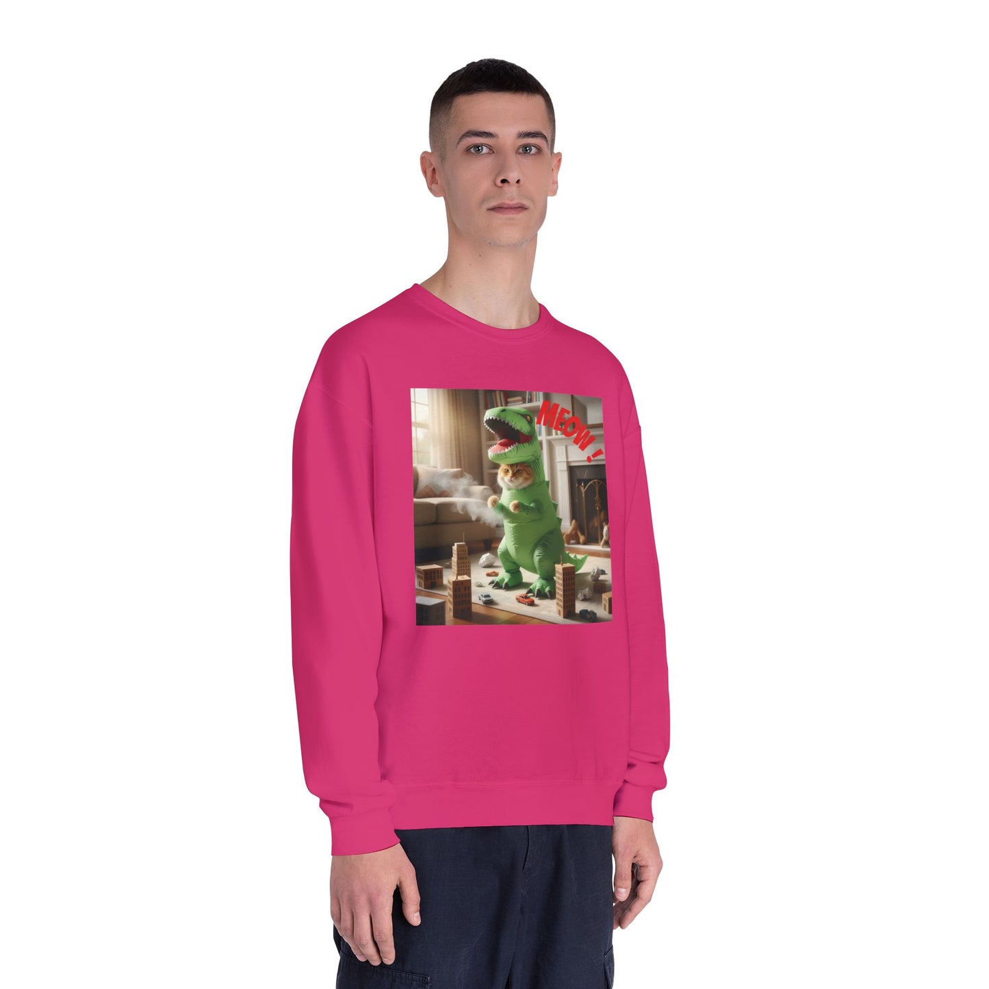 Tyrannosaurus Cat at home Unisex NuBlend Crewneck Sweatshirt