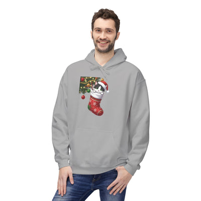 Adorable kitten hiding in Christmas stocking style 1 Cozy Graphic Unisex Midweight Softstyle Fleece Hoodie