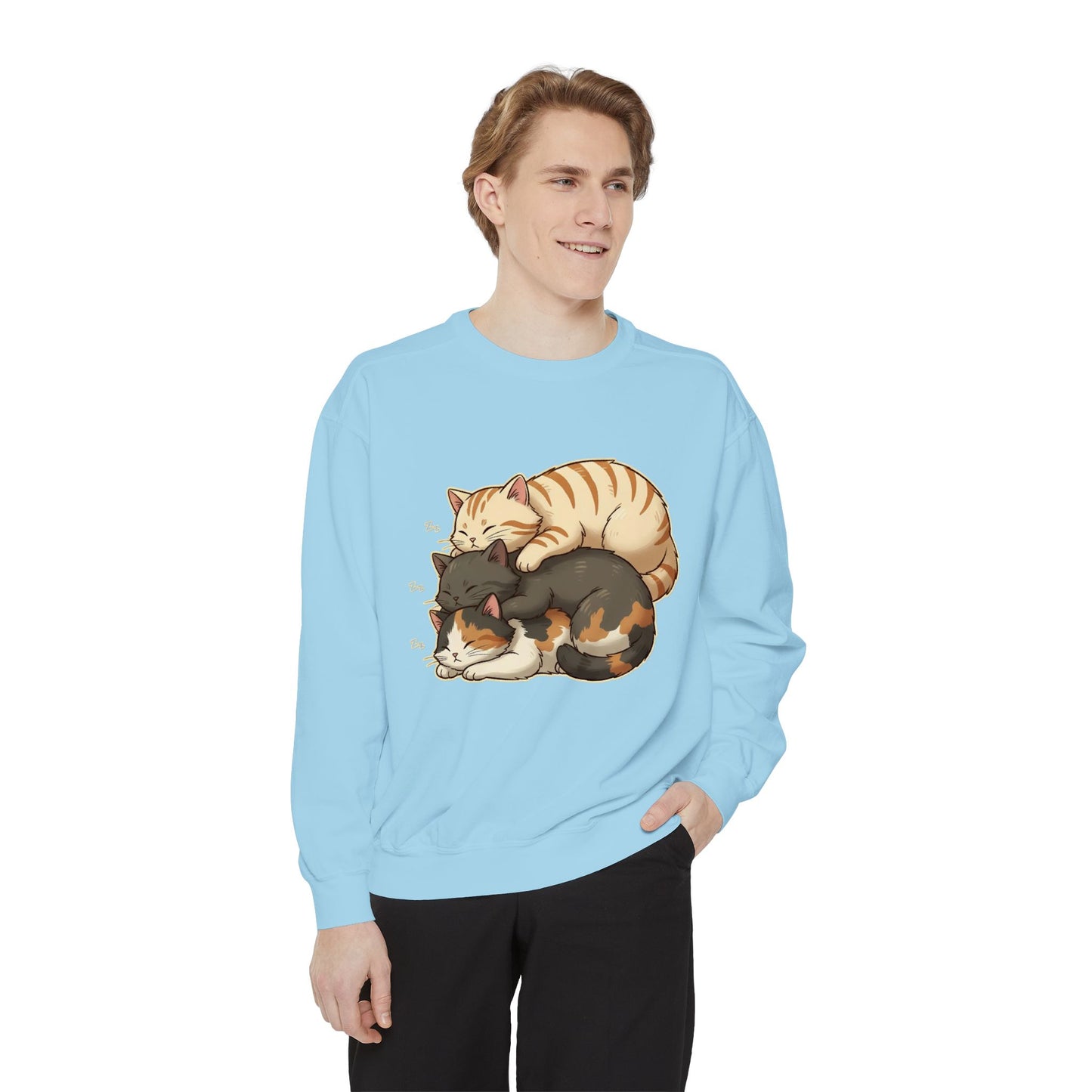 3 Cute Sleeping Cats Cozy Graphic Unisex Crewneck Sweatshirt style 4