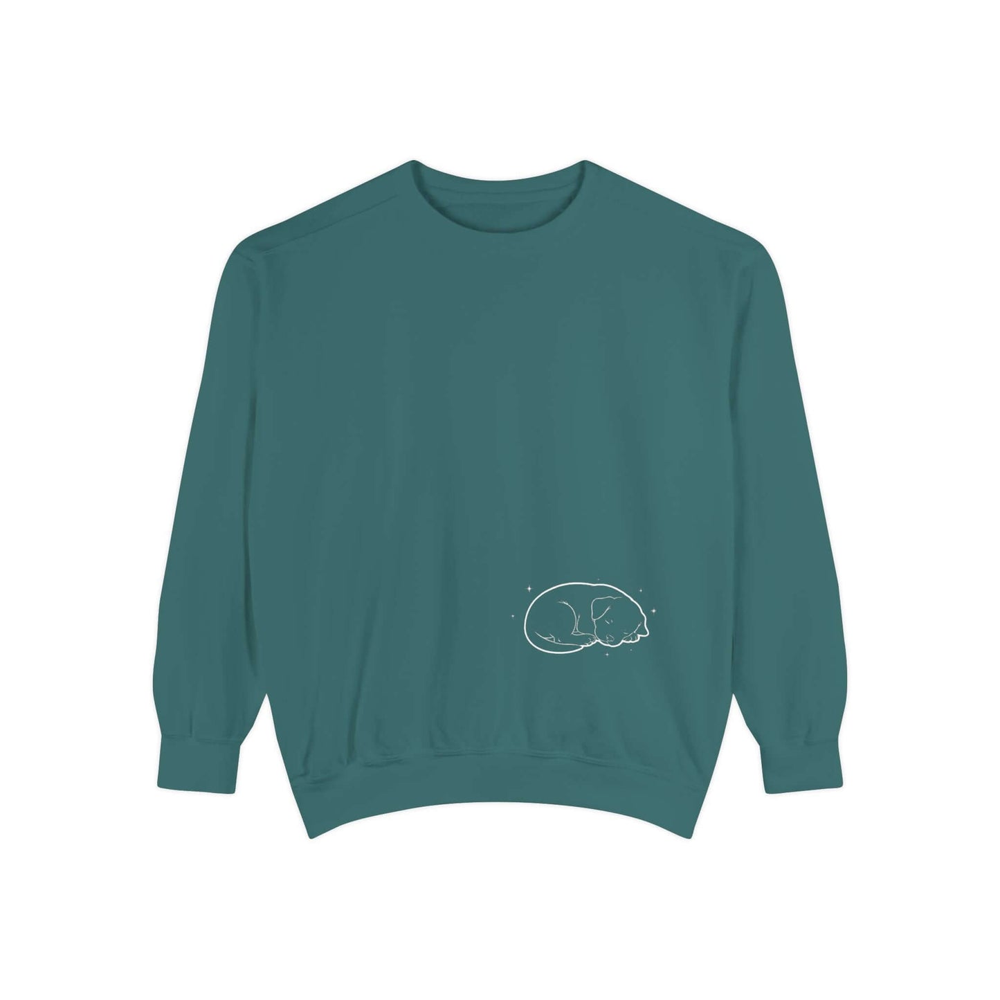 Sleeping dog shadow Cozy Graphic Unisex Crewneck Sweatshirt - White