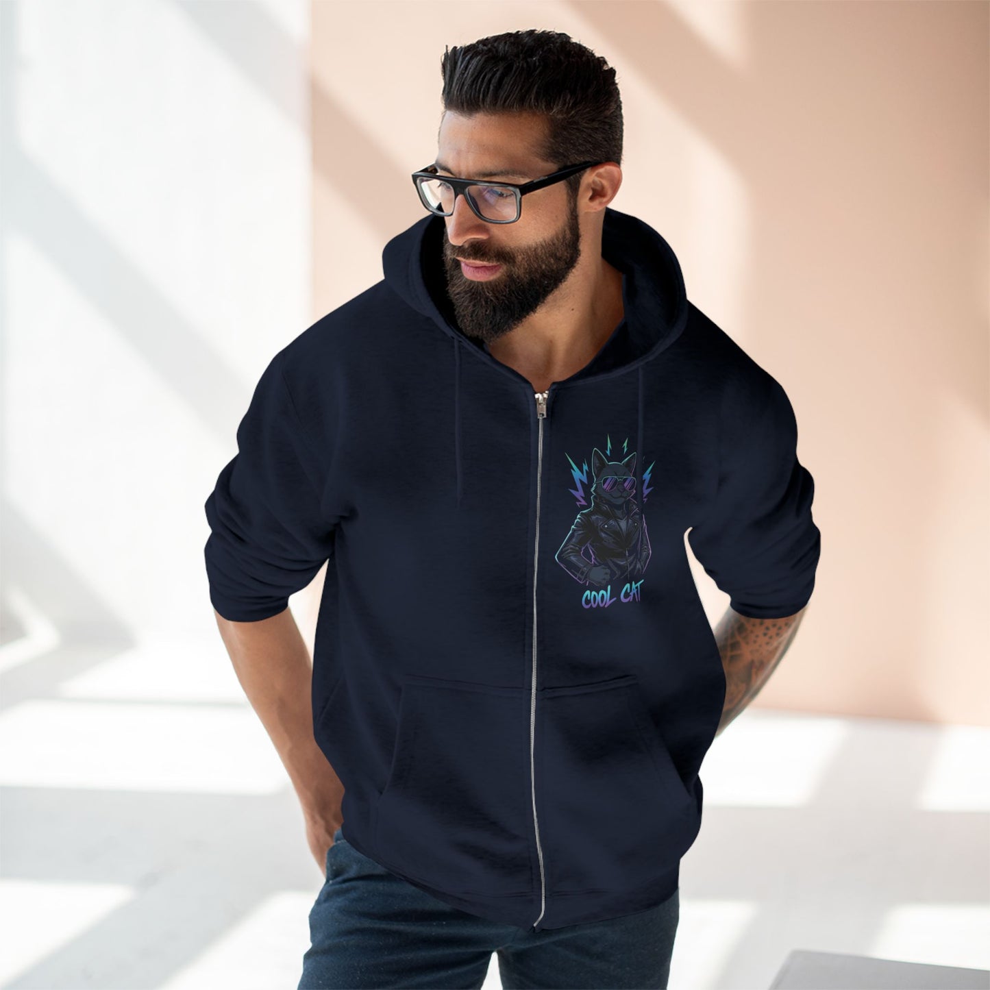 Cool Cat Streetwear Graphic Unisex Zip Hoodie