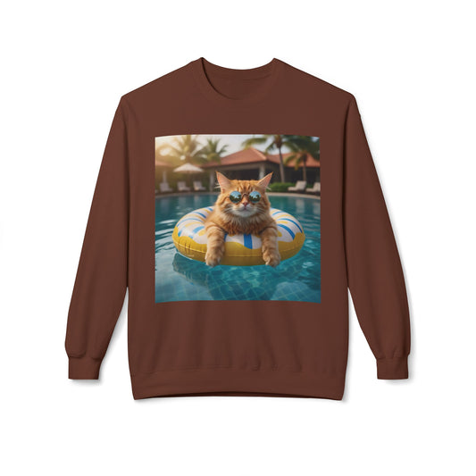 Swimming Pool Vibes Graphic Cat Unisex Crewneck Sweatshirt