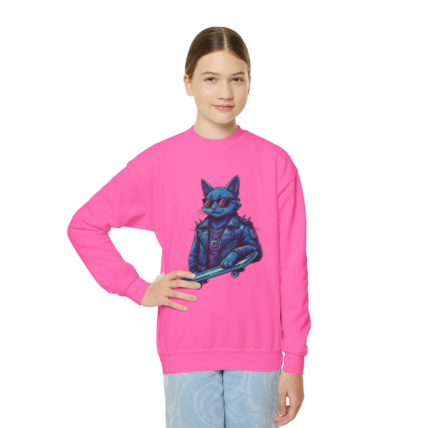 Cool Cat style 2 Youth Crewneck Sweatshirt - Cozy & Cute
