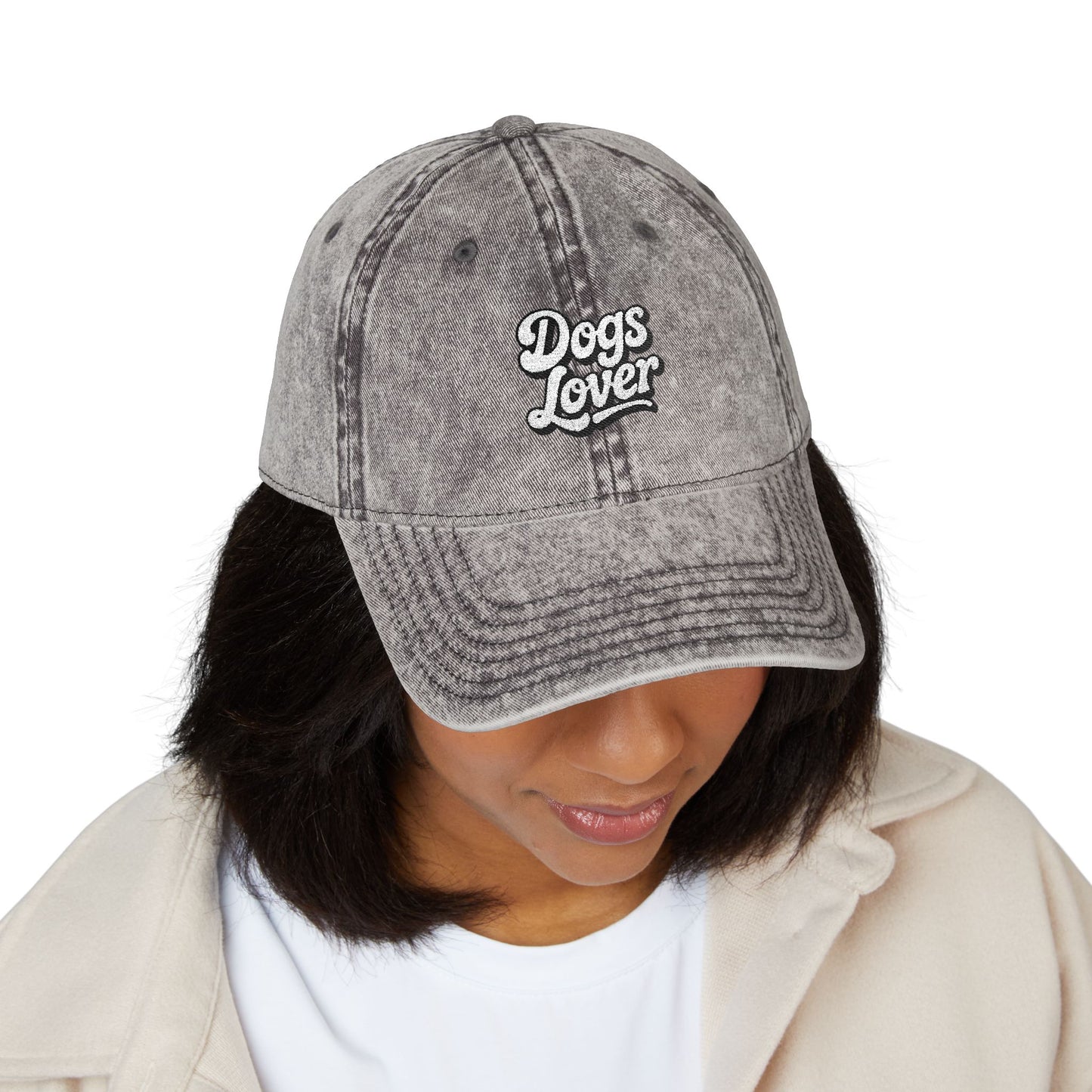 Dogs Lover Vintage Embroidered Cap Dad Hat Grey Words