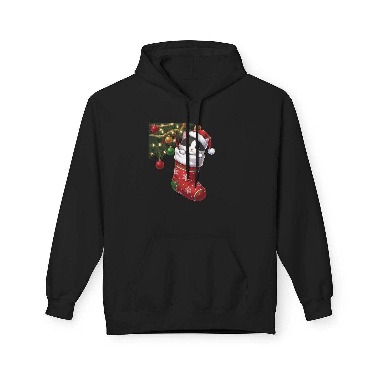Kitten hiding in Christmas stocking Unisex Fleece Hoodie style 1